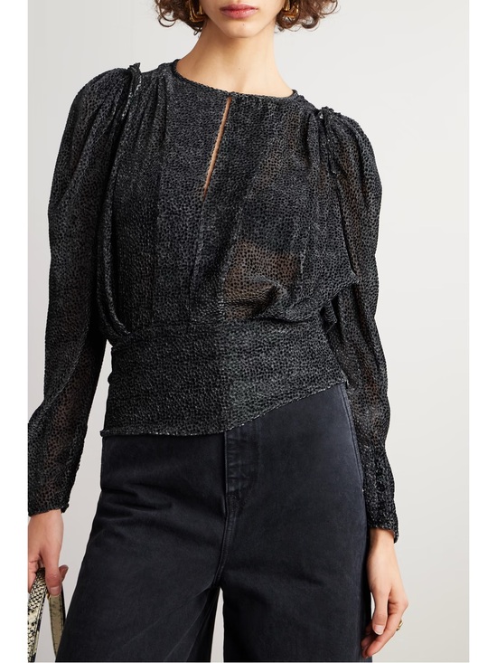 Isabel Marant Tops - Isabel Marant Black Sheer Textured Long-Sleeve Top